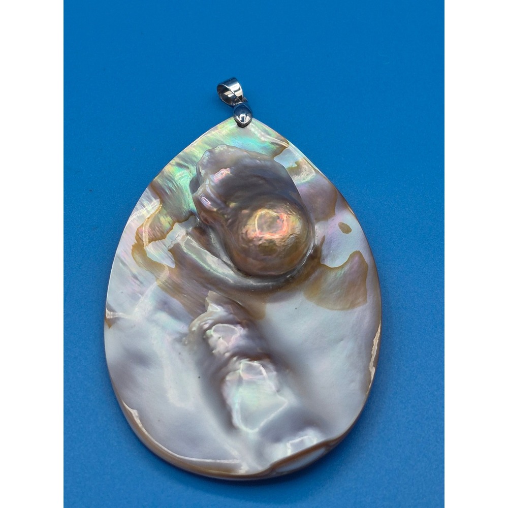 Vintage Mother of Pearl Blister Pearl Teardrop Pendant Iridescent Statement